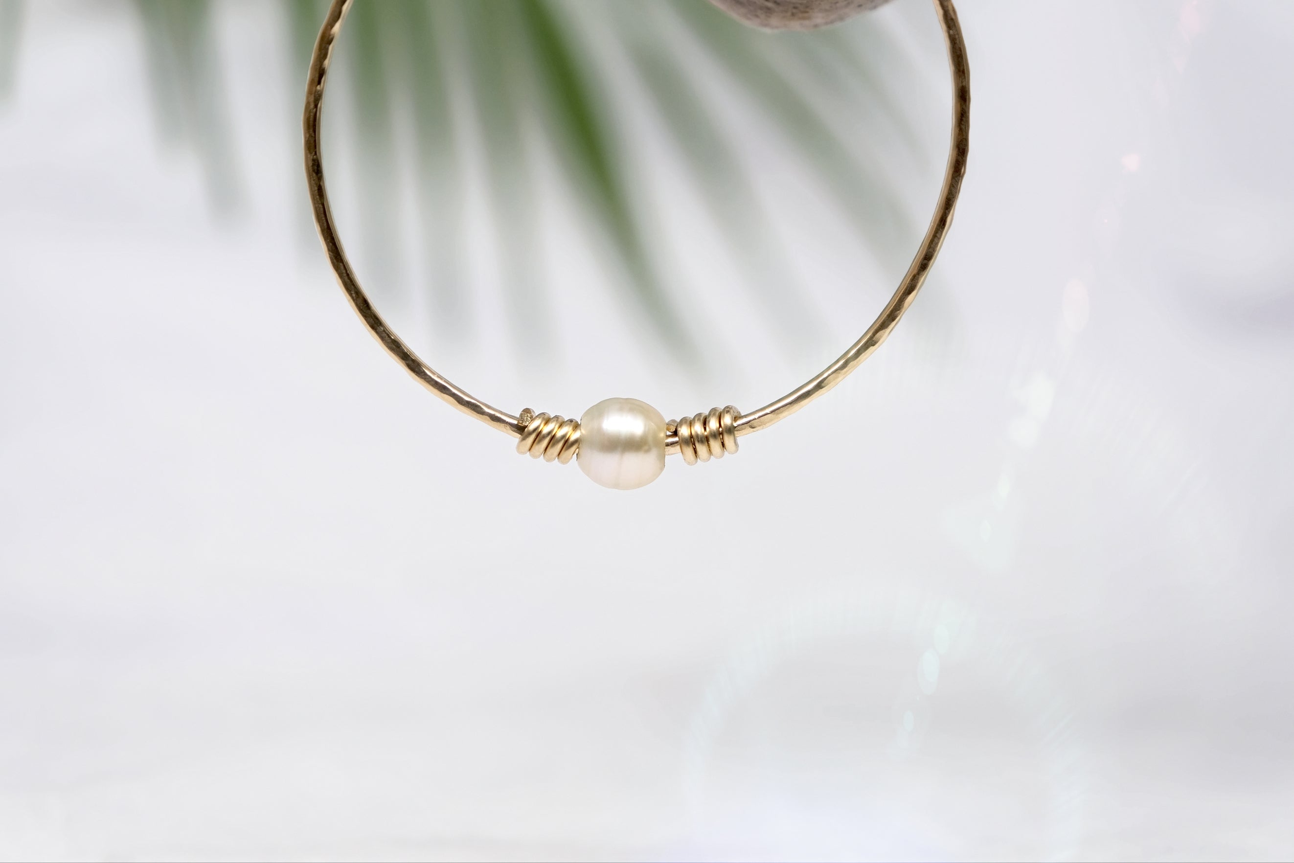White Pearl Wire Wrapped Bangle