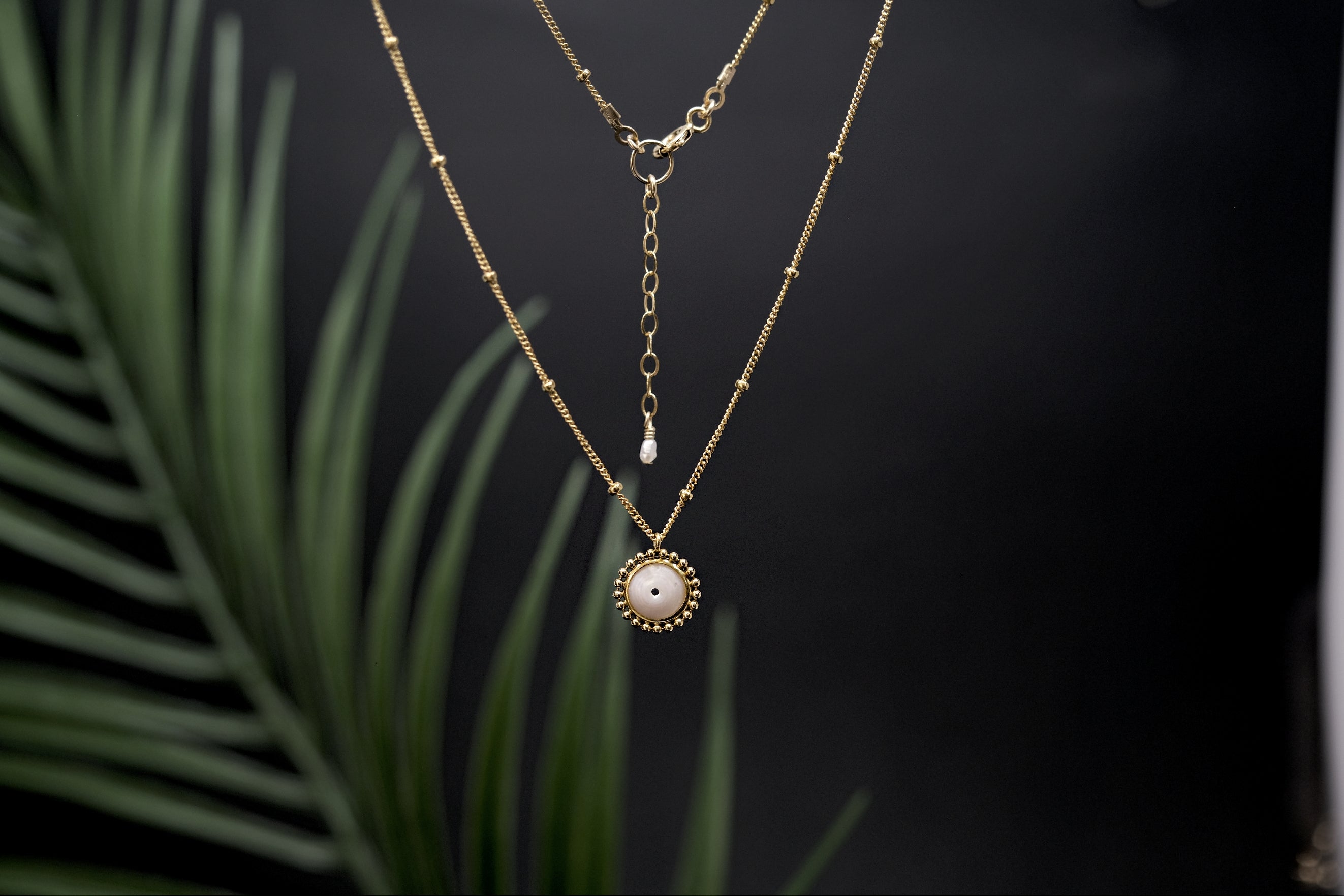 Dainty Beaded Chain Puka Charm Necklace